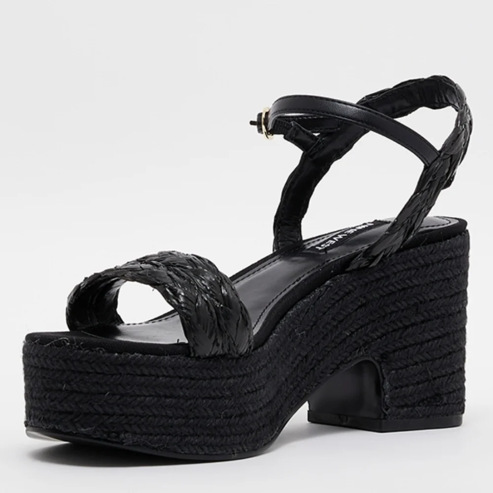 New w/Box Nine West Rivva 3 Rafia Braided Strap Espadrille Platform Wedge Sandal